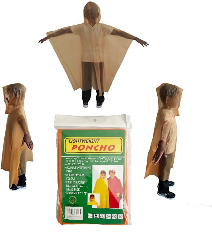 S&D Reusable Kids Raincoat Waterproof Poncho for Children Boys & Girls (Kids, Orange), 6-12