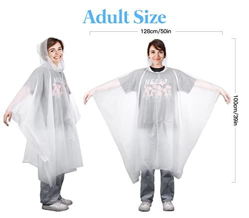 10 Poncho Waterproof, Rain Ponchos Family Pack, Disposable Rain Poncho for Adult & Kid, Unisex Clear Poncho with Drawstring Hood, Lightweight Rain Coat, Perfect for Disney, Hiking, Festivals
