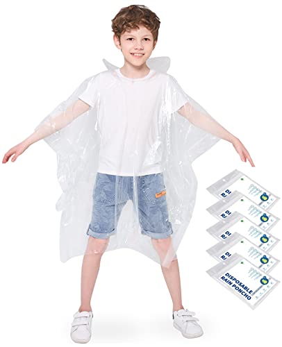Opret 5 Pack Rain Ponchos for Kids, Disposable Rain Ponchos Emergency Waterproof Ponchos Durable Transparent Lightweight Raincoat with Hood for Boys and Girls