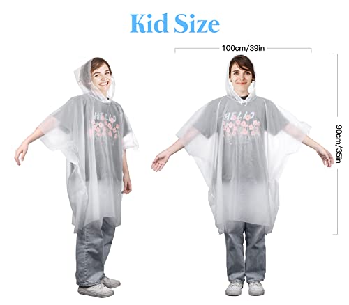 10 Poncho Waterproof, Rain Ponchos Family Pack, Disposable Rain Poncho for Adult & Kid, Unisex Clear Poncho with Drawstring Hood, Lightweight Rain Coat, Perfect for Disney, Hiking, Festivals