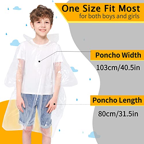 Opret 5 Pack Rain Ponchos for Kids, Disposable Rain Ponchos Emergency Waterproof Ponchos Durable Transparent Lightweight Raincoat with Hood for Boys and Girls
