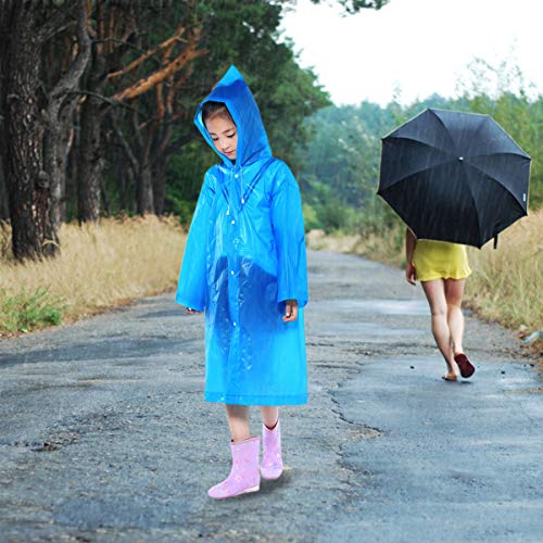 Kids Rain Coat for Girls Boys, Waterproof EVA Rain Poncho with Hood, Reusable Toddler Rain Jacket Cape Rainwear, Clear Children Raincoat for Travel Outdoor Climbing Hiking Camping (Rose Red)