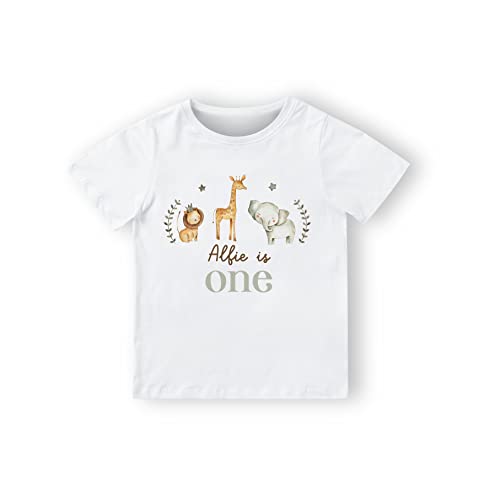 Personalised Safari Kids Birthday T-Shirt Boy Girl Tshirt Top Wild One Woodland Is 1 First Two Second Third Three Four Five Age