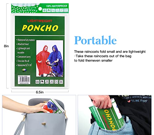 10 Poncho Waterproof, Rain Ponchos Family Pack, Disposable Rain Poncho for Adult & Kid, Unisex Clear Poncho with Drawstring Hood, Lightweight Rain Coat, Perfect for Disney, Hiking, Festivals