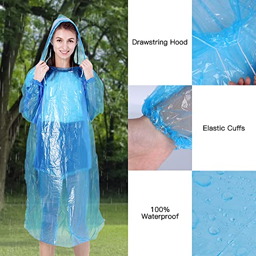 hoinya 4 pcs Disposable Rain Ponchos, Waterproof Rain Poncho for Adults and Kids Emergency Raincoats Transparent Lightweight Rain coats with Hood and Drawstring for Festivals, Camping, Hiking