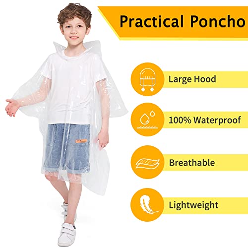 Opret 5 Pack Rain Ponchos for Kids, Disposable Rain Ponchos Emergency Waterproof Ponchos Durable Transparent Lightweight Raincoat with Hood for Boys and Girls