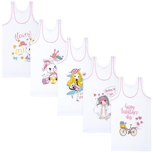 LOREZA ® 5 Piece Girls Cotton Undershirts 100% Cotton - 164-170 (14-15 Years) - M-1