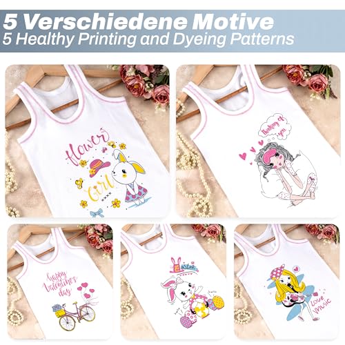 LOREZA ® 5 Piece Girls Cotton Undershirts 100% Cotton - 164-170 (14-15 Years) - M-1