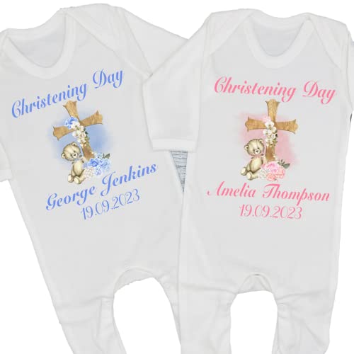 Personalised Christening Baby Grow Sleepsuit Girls Boys Outfit