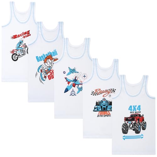 LOREZA ® 5 Pack Boys Vests 100% Cotton (116-122 (6-7years), M-1)