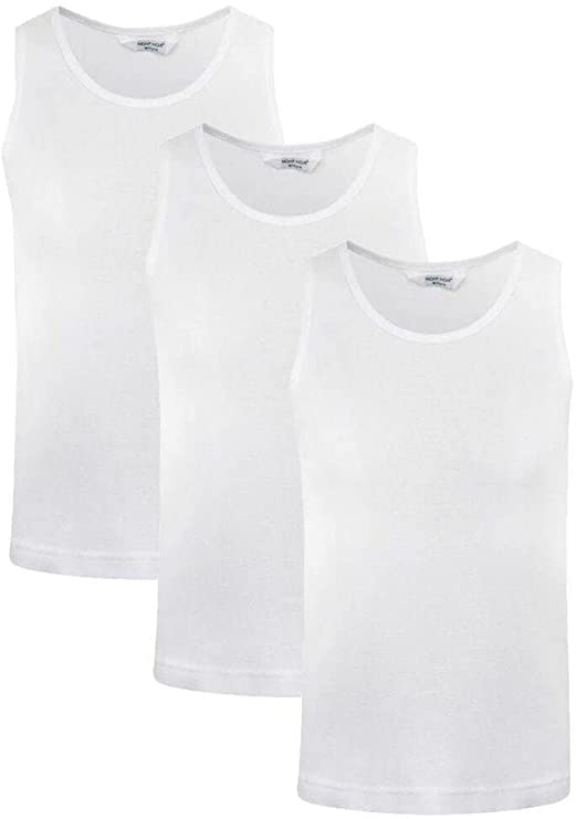 True Face Unisex Vest (Pack of 3) Boys Girls 100% Cotton Plain Sleeveless Vest Kids Top Back to School Wear (6/8, Boys - White)