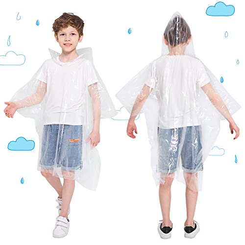 Opret 5 Pack Rain Ponchos for Kids, Disposable Rain Ponchos Emergency Waterproof Ponchos Durable Transparent Lightweight Raincoat with Hood for Boys and Girls