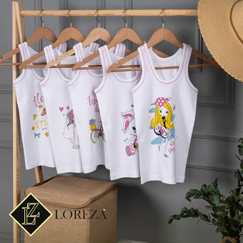 LOREZA ® 5 Piece Girls Cotton Undershirts 100% Cotton - 164-170 (14-15 Years) - M-1