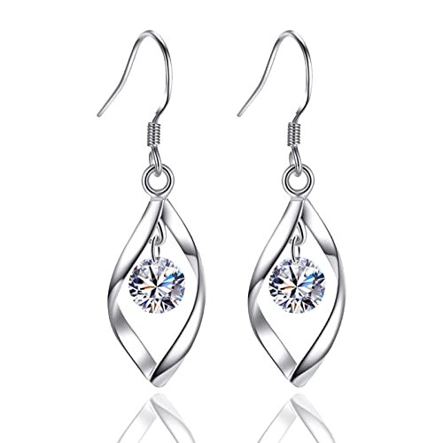 925 Sterling Silver Earrings Handmade Diamond Earrings,Linear Drop Statement Earrings for Women Girls (Revolving shape)