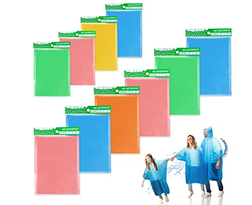 AXNSATRE Rain Poncho Waterproof Adult Kids - 10PCS Disposable Poncho Waterproof Family Pack, Ponchos for Women Men Festival, Plastic Poncho Bulk for Emergency, Travel, Festival Accessories, Camping
