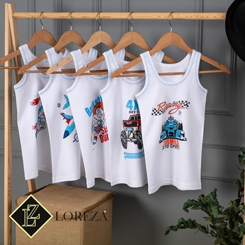 LOREZA ® 5 Pack Boys Vests 100% Cotton (116-122 (6-7years), M-1)