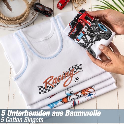 LOREZA ® 5 Pack Boys Vests 100% Cotton (116-122 (6-7years), M-1)