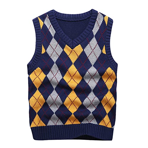 KID1234 Boys Jumper Kids Knit Vest Cotton Knitwear Sleeveless Sweater Pullover 4-14 Years Kids Clothes… Blue