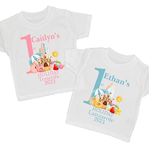 1st First Holiday 2023 2024 Personalised T-Shirt Baby Kids Childrens Girls Boys Outfit