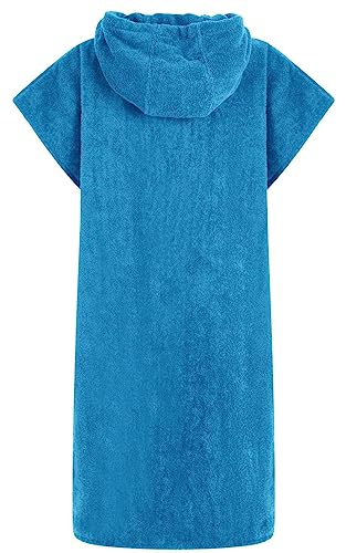 Childrens Hooded 100% Cotton Changing Robe with Pocket Beach Terry Towelling Poncho Towel Swimming Surf (Aqua, Age 6-9)
