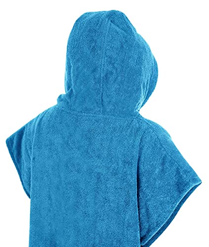 Childrens Hooded 100% Cotton Changing Robe with Pocket Beach Terry Towelling Poncho Towel Swimming Surf (Aqua, Age 6-9)