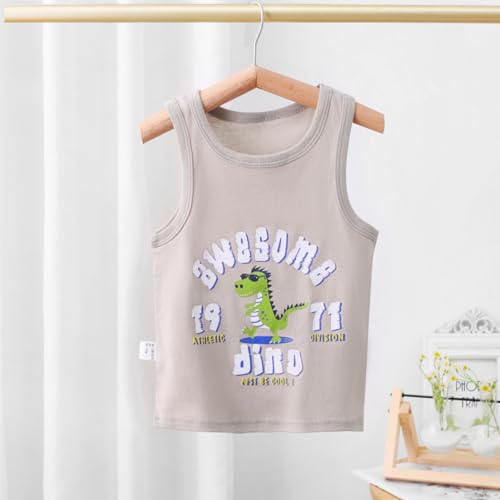 Yintry Boys Round Neck Vests Underwear Sleeveless Breathable T-Shirt Kids Soft Cotton Tank Tops Children Plain White or Print Undershirts for 2-10 Years