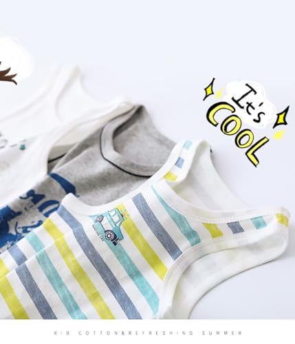 Yintry Boys Round Neck Vests Underwear Sleeveless Breathable T-Shirt Kids Soft Cotton Tank Tops Children Plain White or Print Undershirts for 2-10 Years