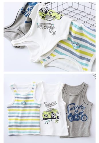Yintry Boys Round Neck Vests Underwear Sleeveless Breathable T-Shirt Kids Soft Cotton Tank Tops Children Plain White or Print Undershirts for 2-10 Years