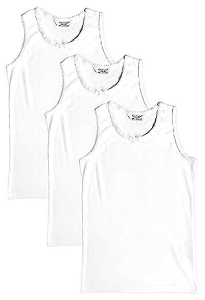 ZRWASKA® 3 Pack Girls Vest Tops 100% Cotton Vests White Sleeve-Less Plain Undershirts Summer Top Vest Every-Day wear, Kids Back to School Uniform Children’s Vest Tank Shirts Size 12-13 Year (Pack 3)