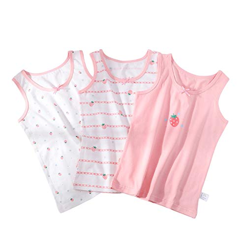 Allmeingeld Little Girls' Strawberry Tanks Cotton Undershirts Multipack Pink for 5-6 Years