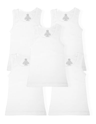 Label Cutters Boys 5 Pack Vests White 100% Cotton Regular & Husky Fit Sleeveless Ribbed Knit 10 to 16 Years (XL)