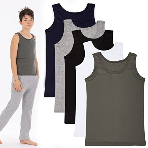 LOREZA ® 5 Pack Boys Vests 100% Cotton (164-170 (14-15years), Mix)
