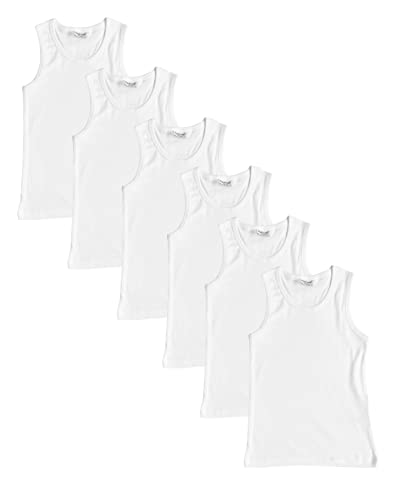 Bahob® 6 Pack Boy's Underwear Vests Soft Cotton Tank Tops Kids Sleeveless Vests Undershirts Cotton 5-14 Years (White, 13-14 Years)