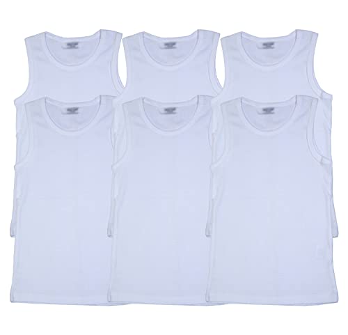 Boys Kids Vests - Pack of 6-100% Cotton Plain White and Black Top Childrens Undershirts. (as8, Age, 9_Years, 11_Years, Regular, 6 Boys Vest)