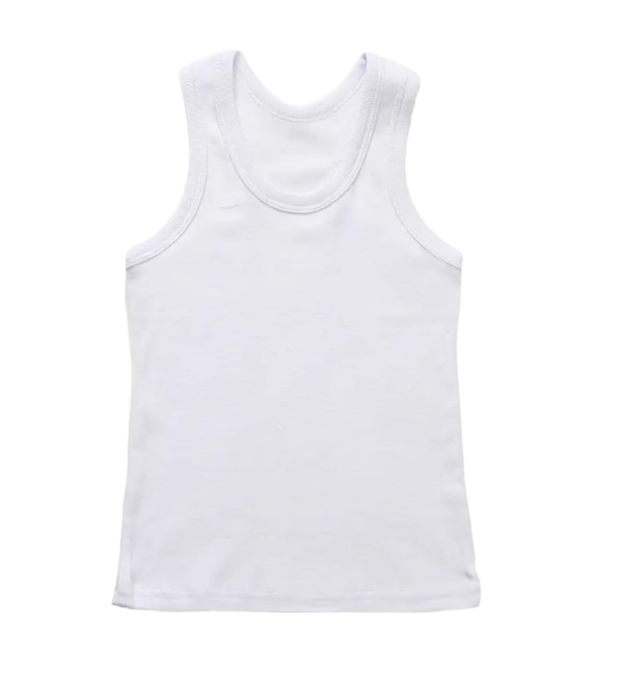 Pack of 3 Children 100% Cotton Kids Vest, Soft Tank Tops, Back to School Undershirts Summer Sleeveless Top Vests for Boys Girls School wear, School Uniform White Shirts (White, 12-13 Years)