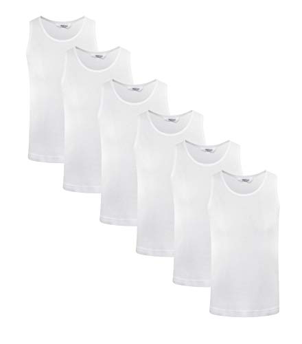 Pack of 6 Kids Vests Boys Girls Cotton Vest Plain White Top Back to School Childrens Underwear, Boys 3/5 Years