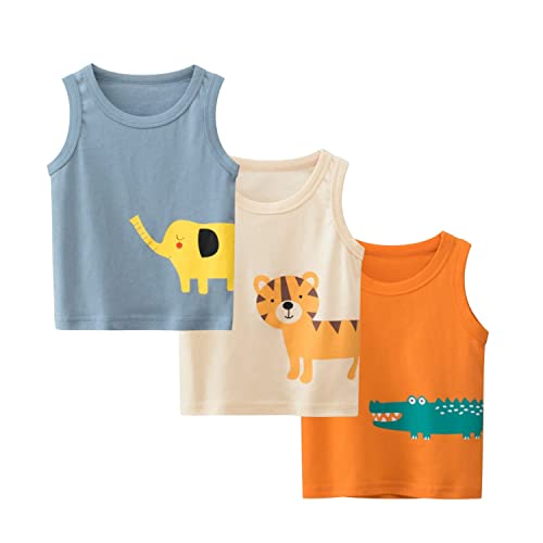 Boys Cotton Tank Vest Summer Undershirt 3 Pack Elephant Vest 3-4 Years