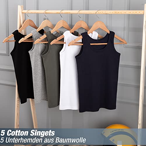 LOREZA ® 5 Pack Boys Vests 100% Cotton (164-170 (14-15years), Mix)