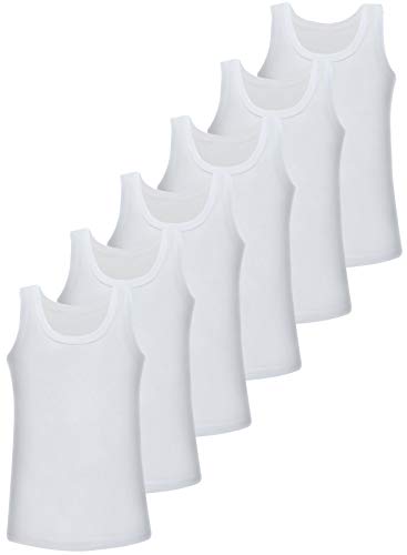 LOREZA ® Boys Vests White - 100% Cotton 14-15 Years - 6 Pcs.