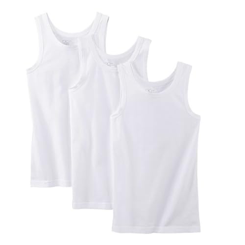 AVENANT® Boys Kids White Vest Tank Top-Pack of 3 Vests 100% Cotton Summer Vest Soft, Comfy, Plain Sleeveless Undershirt Fitted Vests. Everyday Wear Back to School Kids. Size 6-8 Year (Pack 3)