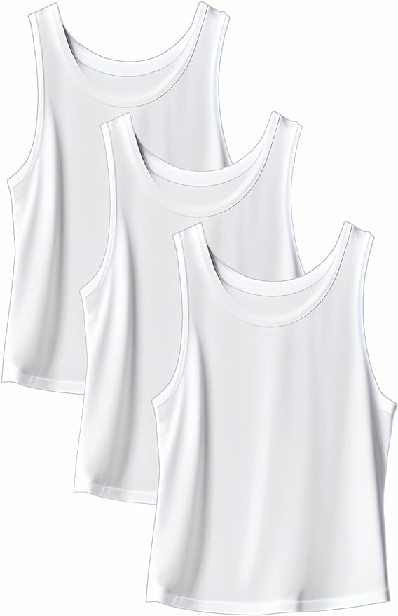reshmena® Boys Vests 100% Cotton White Sleeveless Plain Undershirts Slim Fit Summer Top Vest Every-Day wear, Kids Back to School Boys Girls Vest Shirts (Pack 3) 6-8 yrs