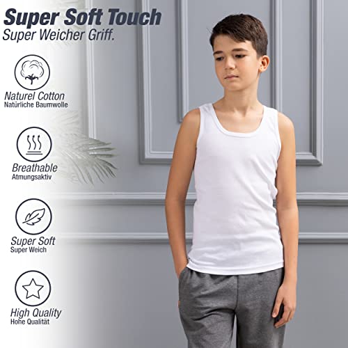 LOREZA ® Boys Vests White - 100% Cotton 14-15 Years - 6 Pcs.