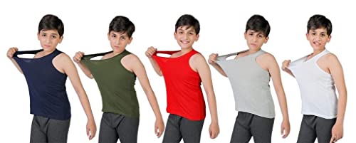 orbiz Boys/Girls Pack of 5 Kids Vests | 100% Pure Cotton Interlock Vests | Tank Tops Sleeveless Vests Undershirts 3-13 Years Multicolour