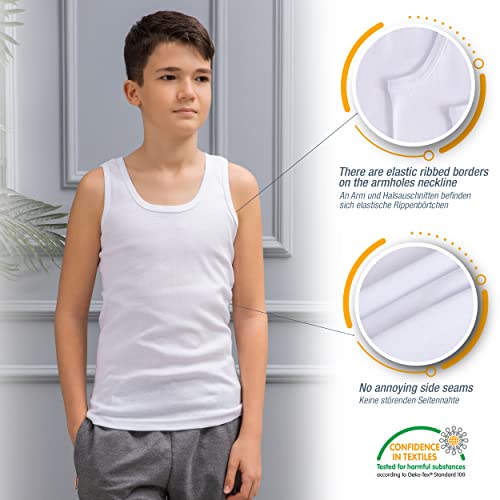LOREZA ® Boys Vests White - 100% Cotton 14-15 Years - 6 Pcs.