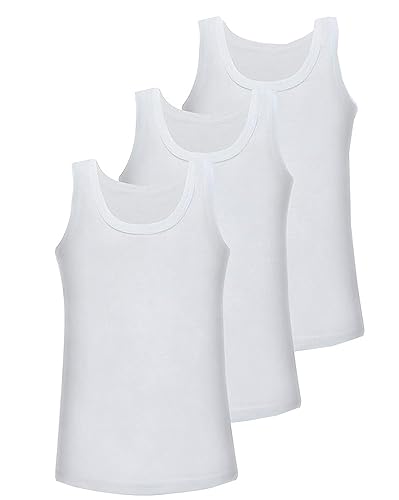 Kids White 100% Cotton Sleeveless Vest Plain Undershirts Summer Slim Fit Top Vest Every Day Wear Back to School Boys Girls Vest Shirt Sizes 12-13 Years (12-13 Years)