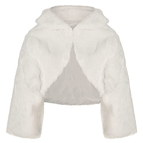 LOTMART Girls Faux Fur Jacket 3/4 Sleeve 208" in Cream 13-14 Years