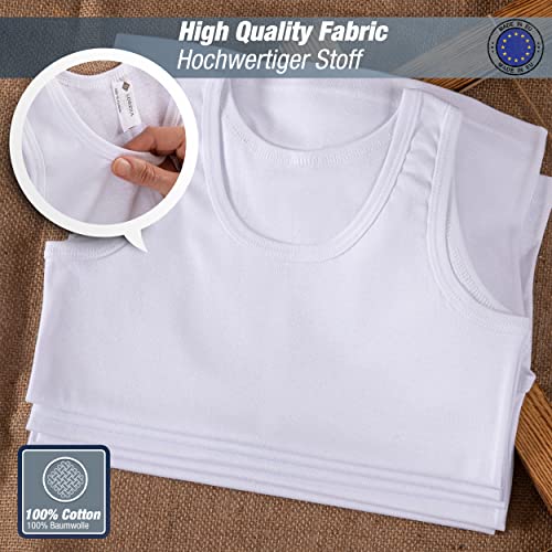 LOREZA ® Boys Vests White - 100% Cotton 14-15 Years - 6 Pcs.