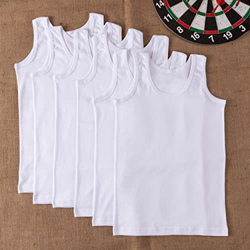 LOREZA ® Boys Vests White - 100% Cotton 14-15 Years - 6 Pcs.