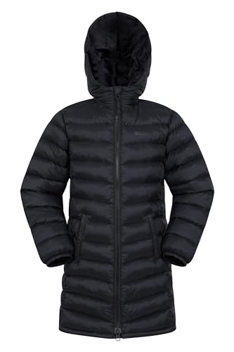 Mountain Warehouse Florence Kids Long Padded Jacket - Lightweight Overcoat, Insulated Coat, Soft, Warm, Hooded Childrens Outerwear - Clothing for Travel & Outdoor Black 5-6 Years