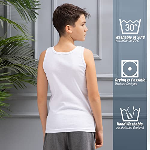 LOREZA ® Boys Vests White - 100% Cotton 14-15 Years - 6 Pcs.